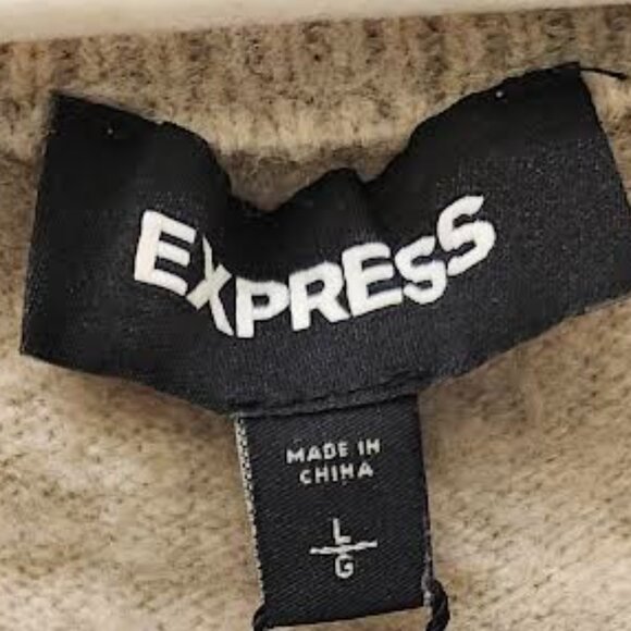 Express Beige Off the Shoulder Sweater Women Tie Side Knot - Picture 3 of 3